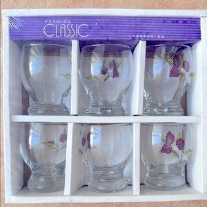 Set of 6 Vintage Collectable Flower Design Drinking Glasses/Barware